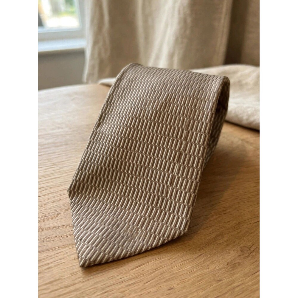 Zylos Platinum George Machado Silk Necktie Taupe Grid Check Classic